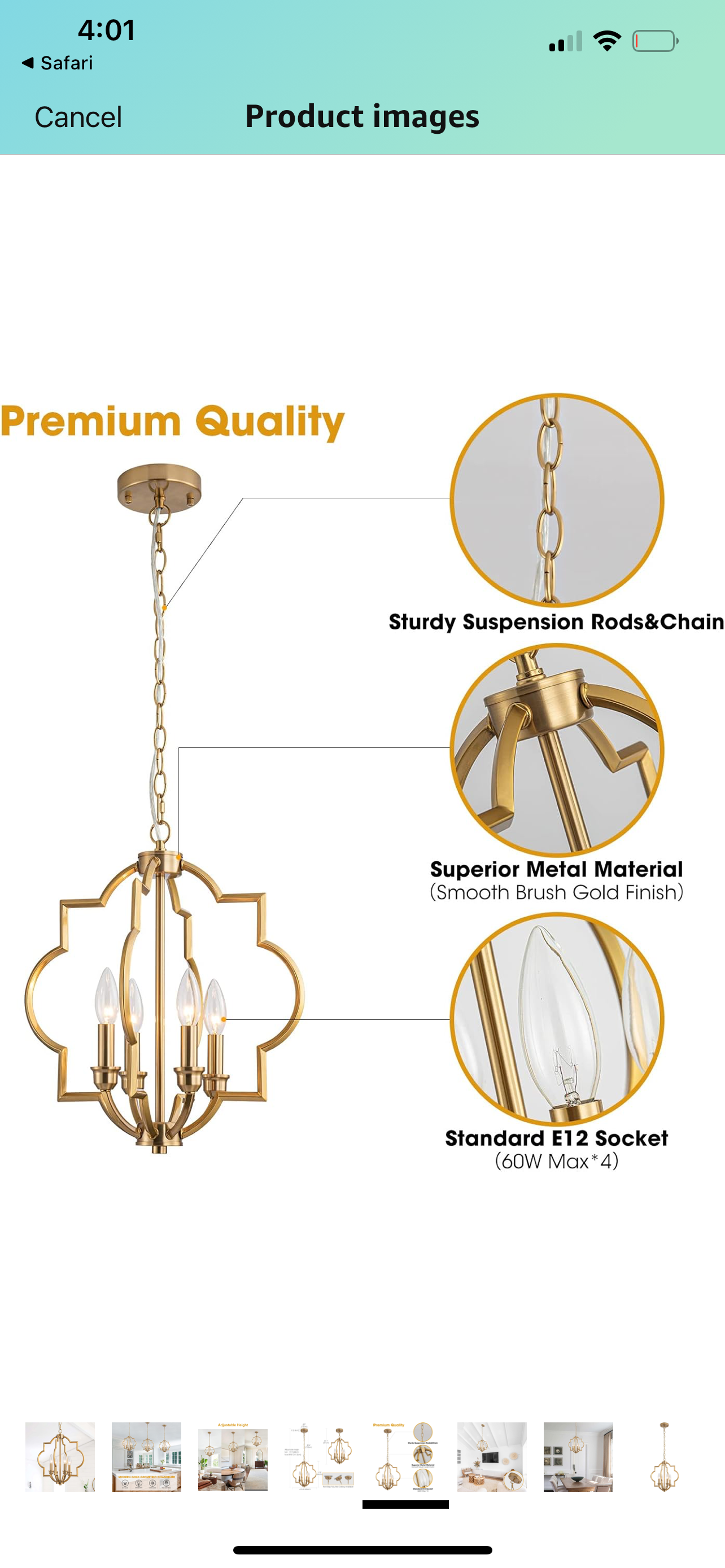 15.6“Gold Farmhouse Chandelier Dining Room Light Fixtures Kitchen Island Pendant